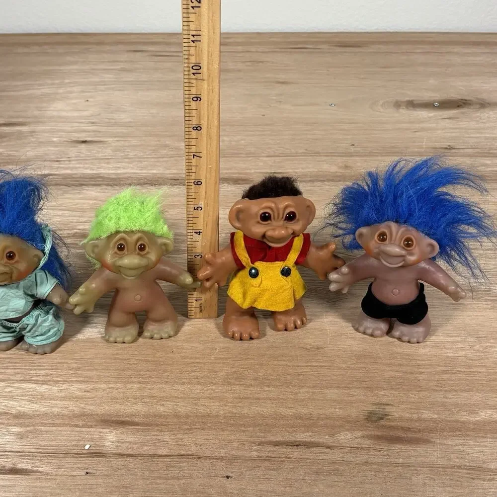 Four 1980s DAM Vintage Troll Collection‎ Blue Green Hair Red Brown Eyes See Desc